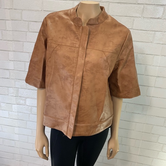 BCBG Tan Vegan Leather Jacket Lg - Picture 3 of 6